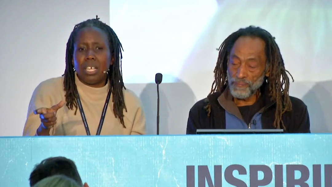 A screenshot from a conference talk, 'Rethinking relationships and building trust around African collections'