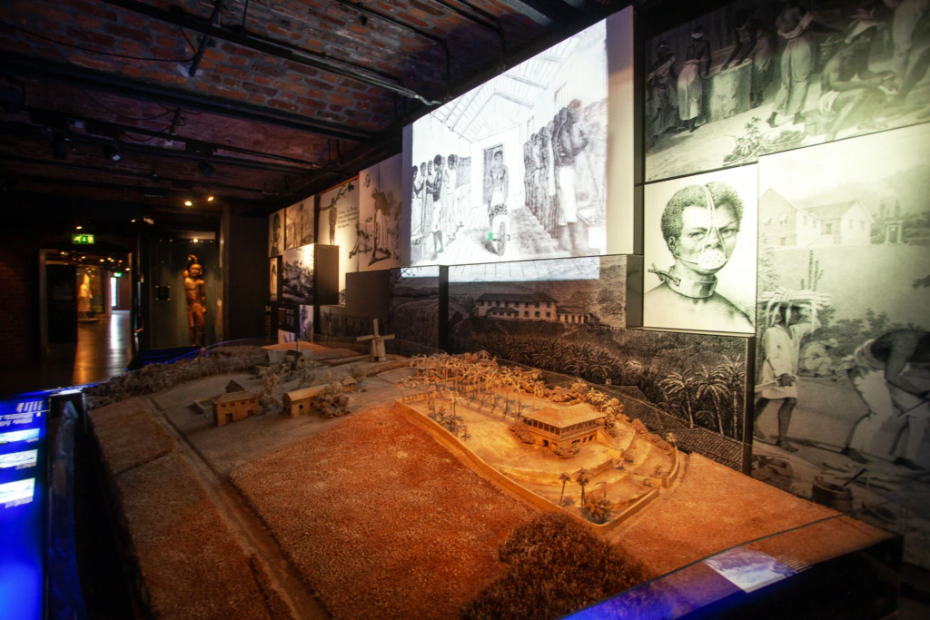 A diorama of a slave plantation in the museum